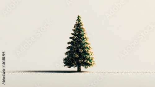 tiny fir tree on light background, copy space