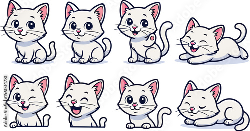 vector illustration of kitten cat puss  funny cute cartoon mascot character cartoon with 8 poses 04
