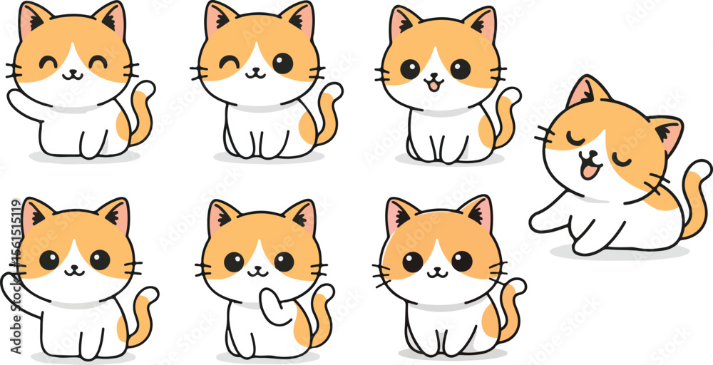 Φωτογραφία vector illustration of kitten cat puss  funny cute cartoon mascot character cart