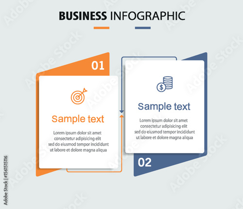 Business infographic template with icons and 2 options or steps	
