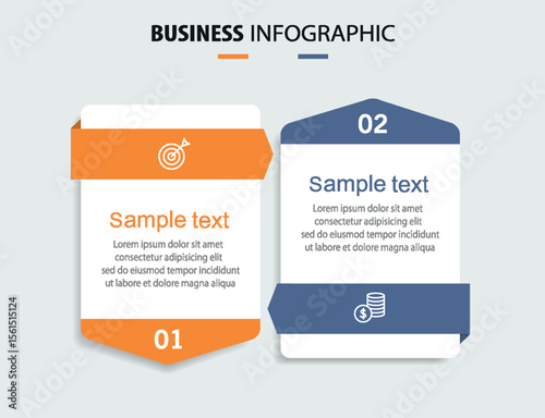 Business infographic template with icons and 2 options or steps	
