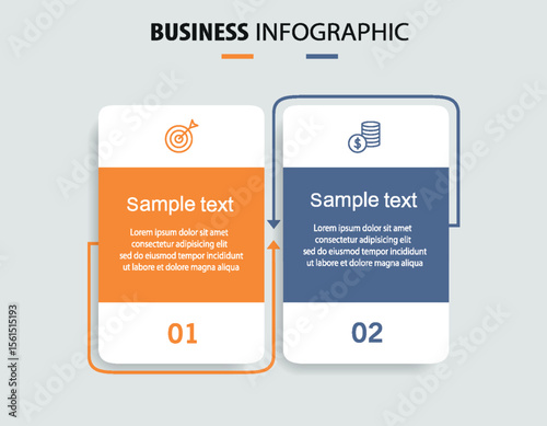 Business infographic template with icons and 2 options or steps	
