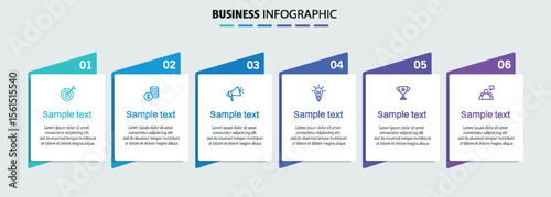 Business infographic vector design template with 6 options, steps or processes. Can be used for workflow layout, diagram, annual report, web design	
