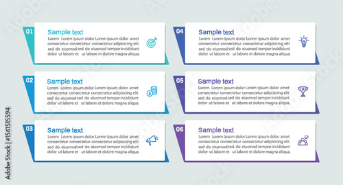 Business infographic vector design template with 6 options, steps or processes. Can be used for workflow layout, diagram, annual report, web design	
