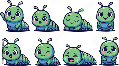 Billede på lærred vector illustration of caterpillar worm maggot insect funny cute cartoon mascot