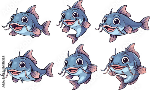 vector illustration of catfish fish lake funny cute cartoon mascot character cartoon with 6 poses