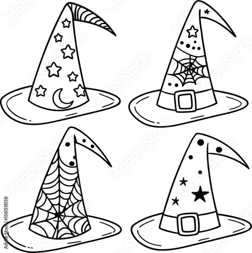 A fun vector set of colorful party hats with stars, perfect for Christmas, New Year, or birthday celebrations
