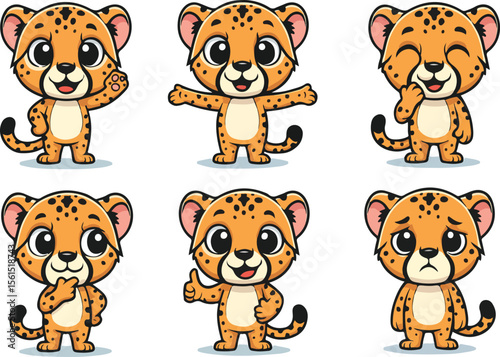 vector illustration of cheetah jaguar tiger puma leopard cat funny cute cartoon mascot character cartoon with 6 poses 
