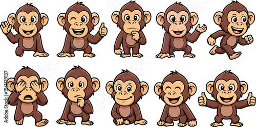 vector illustration of chimpanzee monkey orangutans primal funny cute cartoon mascot character cartoon with 10 poses 