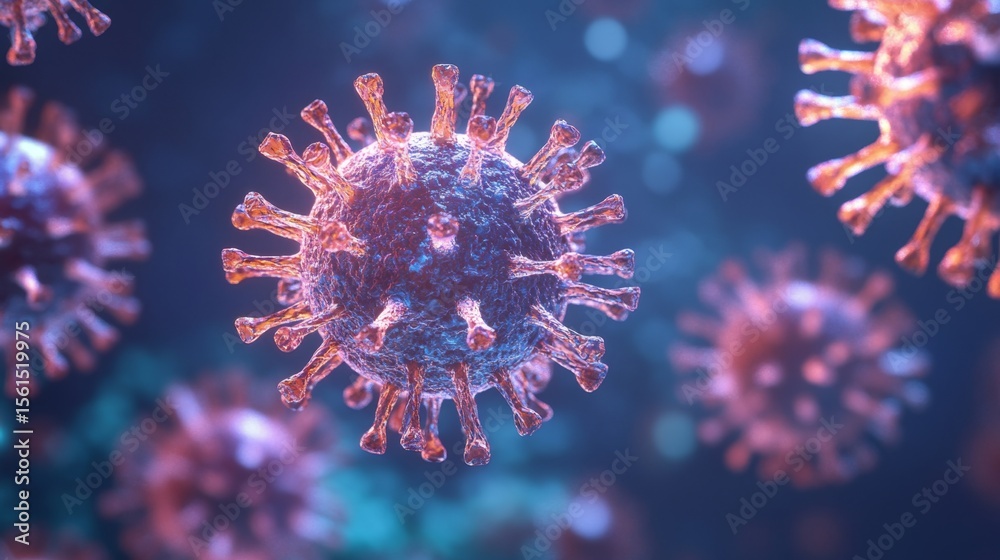 Fototapeta premium Magnified View of Influenza Virus Highlighting Intricate Structures and Biological Complexity
