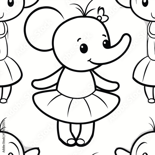 Charming black and white outline of a baby elephant illustration