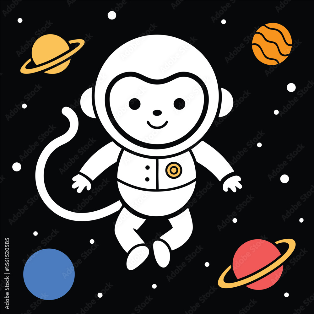Naklejka premium Charming cartoon astronaut monkey floating in space illustration