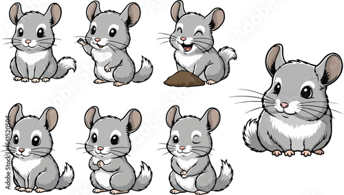 vector illustration of chinchilla mouse rat ferret hamster funny cute cartoon mascot character cartoon with 7 poses 01