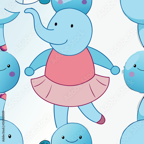 Charming cartoon elephant ballerina dancing gracefully in pink tutu