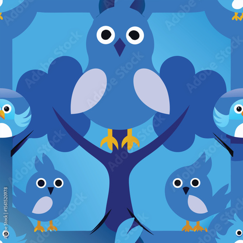 Charming mother bird illustration with blue plumage and nest
