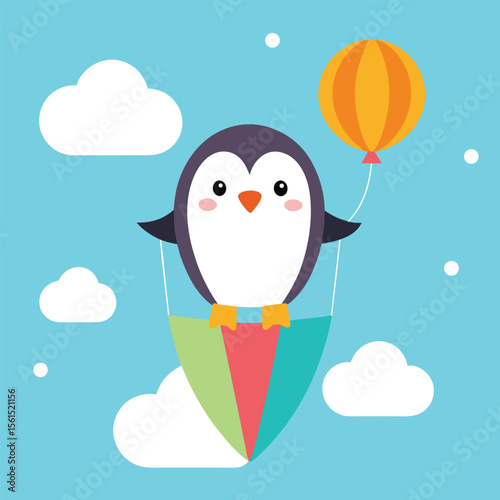 Charming penguin illustration with vibrant color palette