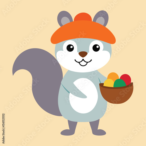 Charming illustration of a happy squirrel in a natural setting