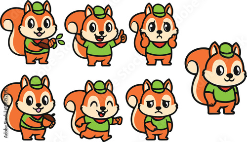 vector illustration of chipmunk squirrel ferret funny cute cartoon mascot character cartoon with 7 poses 01