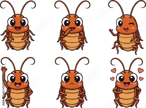 vector illustration of cockroach bug insect funny cute cartoon mascot character cartoon with 6 poses 02