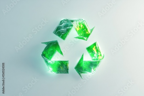 White background with soft glow forming around an abstract green recycle icon