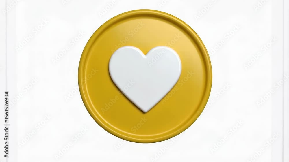 Bright yellow badge with a white heart shape emblem on it, glossy, minimalist design against a neutral background, symbol of love and support