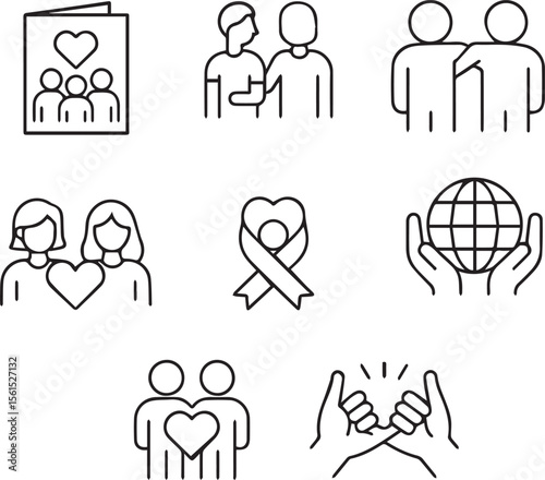 Minimalist Black Line Art Icons – Monochrome Silhouettes & Universal Graphic Symbols