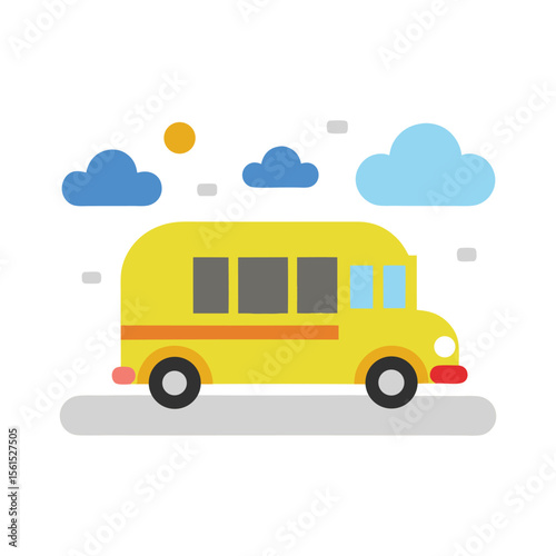 Joyful bright yellow school bus in motion conveying a sense of happy travel and education