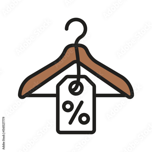 Clothing sale tag on a hanger, icon in glyph style