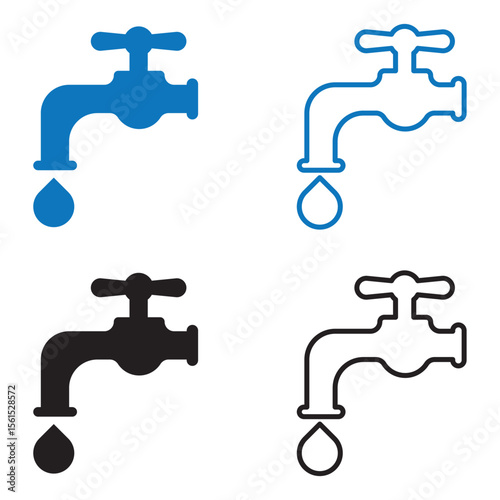 Water tap icon set. Water tap solid and line icon design. vector illustration. eps file.