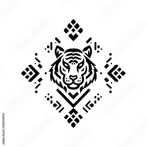 Black flat tribal tiger stripe design on white background