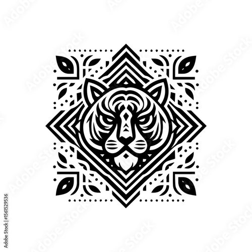 Black flat tribal tiger stripe design on white background