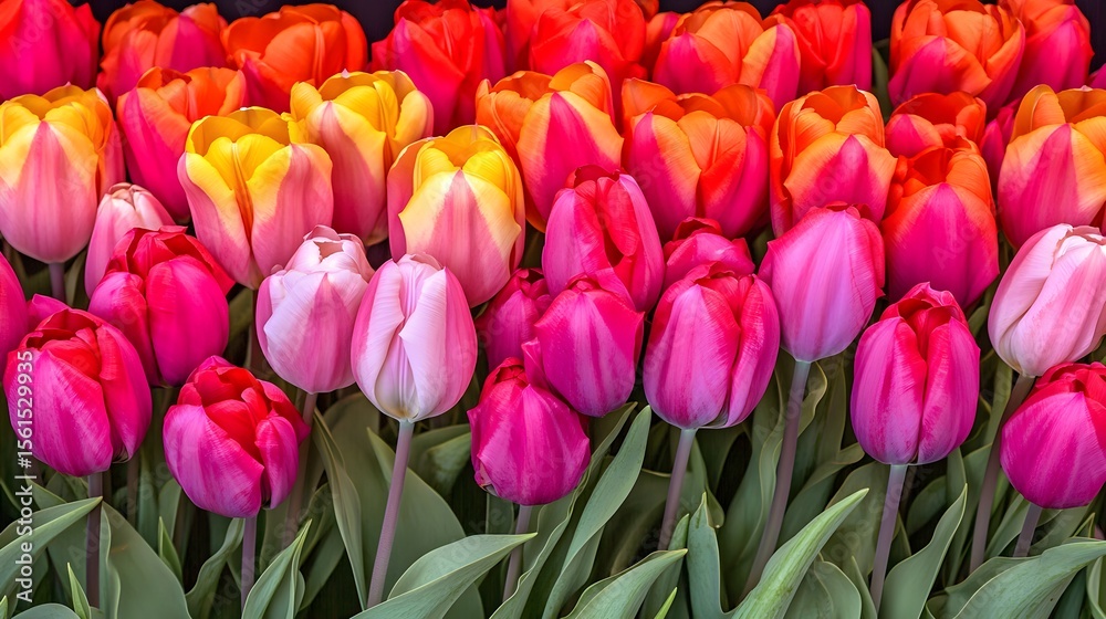 Obraz premium Vibrant Pink, Orange, Yellow Tulip Bouquet Closeup