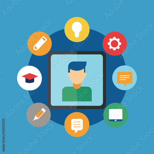 Digital tablet displaying an interactive online class with educational content and student engagement elements