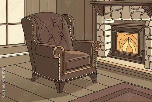 Classic vintage leather armchair illustration with elegant design elements