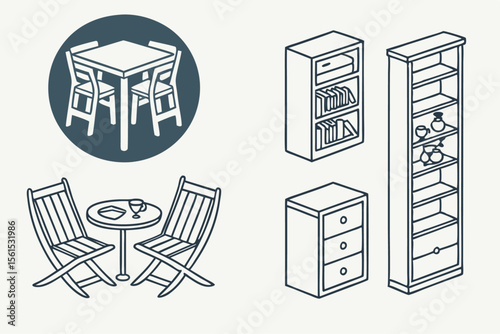 Minimalist furniture icons set with eight variations for interior design projects