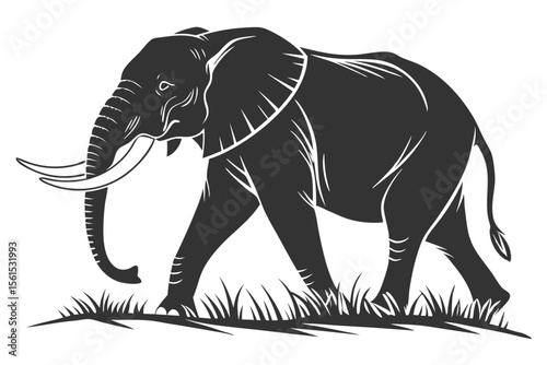 Majestic elephant walking silhouette across a vast open plain landscape