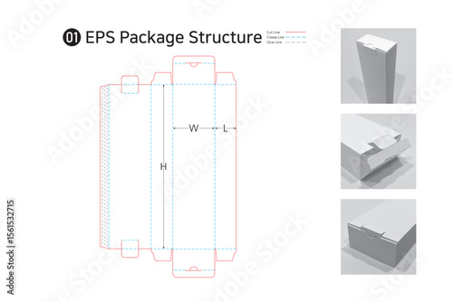 P2_01. A box with the top open and the bottom assembled in a cross shape, easy to assemble and suitable for lightweight product packaging.