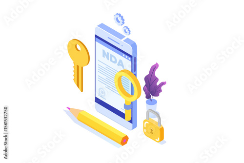 Legal restrictions,  non-disclosure agreement contract or NDA icon. Isometric Vector illustration.