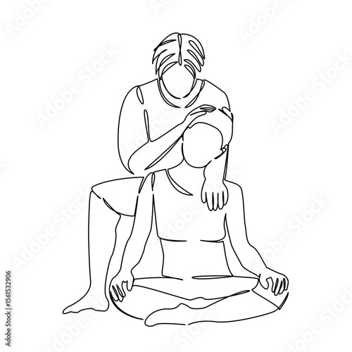 One continuous single drawing line art flat doodle neck, pain, stretching, woman, physical therapy, muscle, chiropractor. Isolated image hand draw contour on a white background, hand drawn, not AI