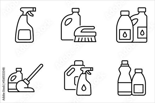 Cleaning products icon set. household cleaning and housekeeping thin line symbol. vector illustration on white background