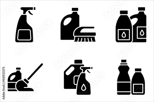 Cleaning products icon set. household cleaning and housekeeping thin line symbol. vector illustration on white background
