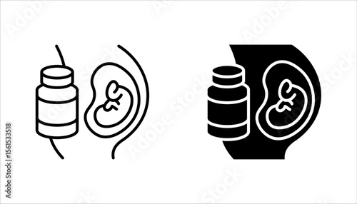 Supplements for pregnant women icon set. Pregnancy complementary medicines. vector illustration on white background