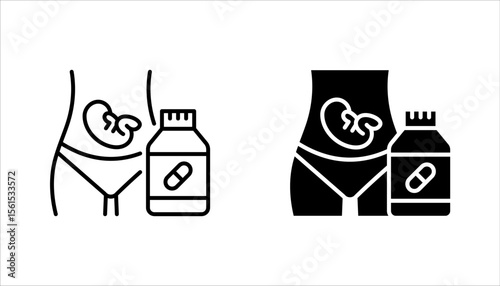Supplements for pregnant women icon set. Pregnancy complementary medicines. vector illustration on white background