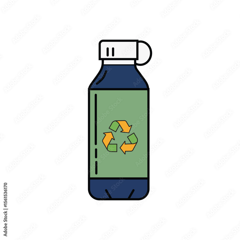 Reusable water bottle with a recycling symbol. Promotes eco-friendly living, sustainability, and waste reduction. Simple vector illustration. Reusable water bottle with a recycling symbol. Promotes eco-friendly living, sustainability, and waste reduction. Simple vector illustration.