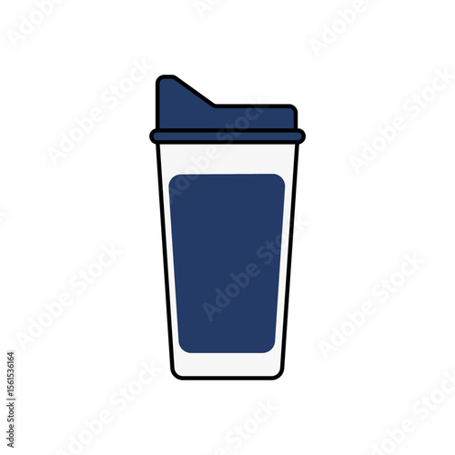 Simple graphic icon of a reusable tumbler or shaker bottle with a dark blue lid and body. Ideal for hydration, fitness, and eco-friendly themes.