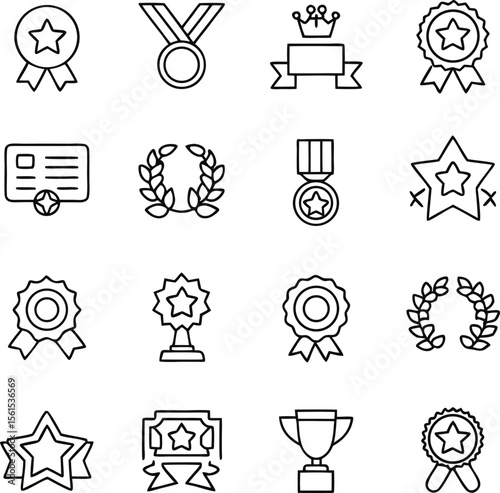 A Variety of Achievement Icons Depicting Rewards and Success in Different Forms and Styles Ranging from Medals to Trophies