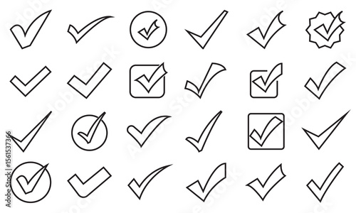 Black check Mark  icon.  Tick symbol. Accept okay symbol for improvement or checklist vector. Correct vote choice sign. Approval tick symbol.  Pictograms and infographics for mobile apps.