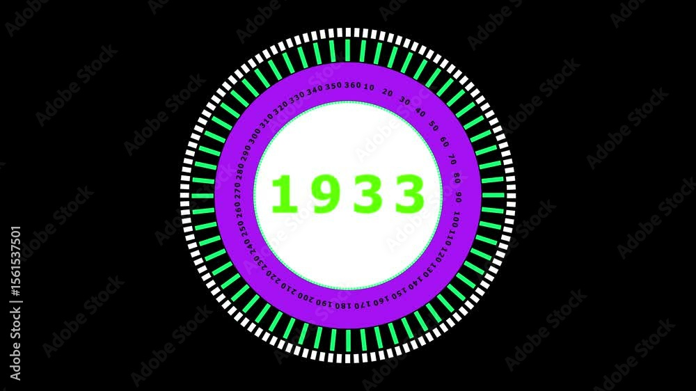 Animated Digital Clock Displaying Year 1933 Futuristic Circular Design ...
