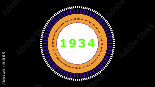 Digital Countdown Timer Animation Graphic Circular Design with Numbers and Degree Markings for