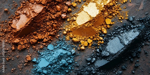 Crushed eyeshadow pigments on dark surface